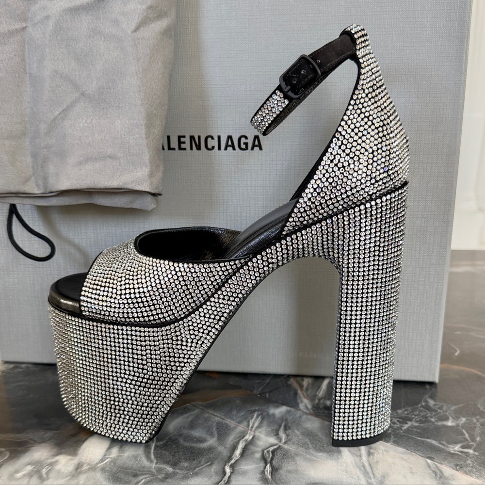 NIB $3150 Balenciaga Camden Strass Sandal Leather Crystal Platform Pump Heels 39